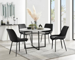 Furniturebox Uk Adley Grey Concrete Effect Storage Dining Table & 4 Black Pesaro Black Leg Chairs - thumbnail 1