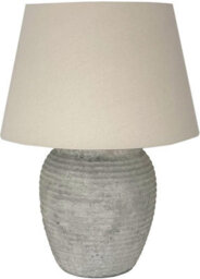 Wholesome Home Large Stone Table Lamp, Ribbed Grey Base, Beige Linen Shade, 60 X 60 X 66 Cm - thumbnail 2
