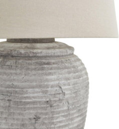Wholesome Home Large Stone Table Lamp, Ribbed Grey Base, Beige Linen Shade, 60 X 60 X 66 Cm - thumbnail 3