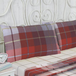 Rapport Flannelette Brushed Cotton Checked Red Fitted Sheet, Flat Sheet And Pillow Case - thumbnail 2