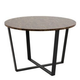 Wyld Haus Stovring Round Dining Table, Brown Marble-Effect Resin Top, Black Hairpin Legs, 1100mm - thumbnail 2