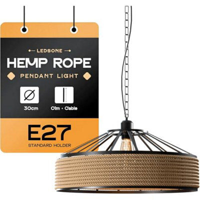 Ledsone Hemp Rope Pendant Light 30Cm With E27 Holder And 1M Cable For Kitchen Island Dining Room Or Living Room - image 1