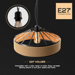 Ledsone Hemp Rope Pendant Light 30Cm With E27 Holder And 1M Cable For Kitchen Island Dining Room Or Living Room - thumbnail 4