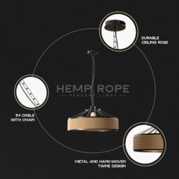 Ledsone Hemp Rope Pendant Light 30Cm With E27 Holder And 1M Cable For Kitchen Island Dining Room Or Living Room - thumbnail 3