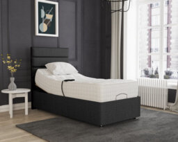 Milan Electric Adjustable Bed Set Fabric Pocket Sprung Mattress, Floor Standing Headboard - 3Ft - Silver - thumbnail 1