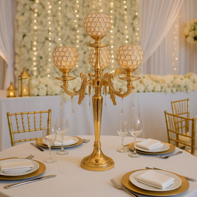 Sandra Chaircovers Crystal Goblet Collection, 85Cm X 50Cm, 5 Arm Crystal Goblet Candelabra, Single, Silver Or Gold, Metal And Crystal - image 1