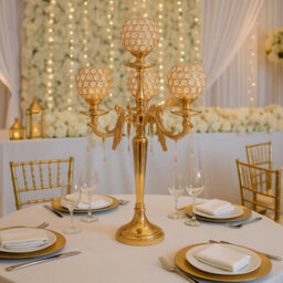 Sandra Chaircovers Crystal Goblet Collection, 85Cm X 50Cm, 5 Arm Crystal Goblet Candelabra, Single, Silver Or Gold, Metal And Crystal - thumbnail 1