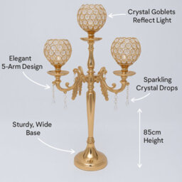 Sandra Chaircovers Crystal Goblet Collection, 85Cm X 50Cm, 5 Arm Crystal Goblet Candelabra, Single, Silver Or Gold, Metal And Crystal - thumbnail 2