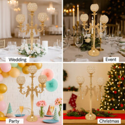 Sandra Chaircovers Crystal Goblet Collection, 85Cm X 50Cm, 5 Arm Crystal Goblet Candelabra, Single, Silver Or Gold, Metal And Crystal - thumbnail 5