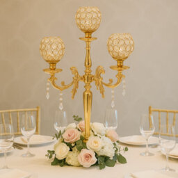 Sandra Chaircovers Crystal Goblet Collection, 85Cm X 50Cm, 5 Arm Crystal Goblet Candelabra, Single, Silver Or Gold, Metal And Crystal - thumbnail 4