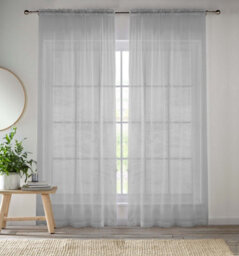 "Enhanced Living Sheer Silver Plain Woven Voile Slot Top Curtain Panel Pair (57X90"") 145X229M"