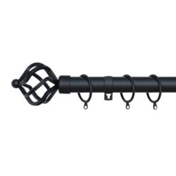 A.unique Home Twisted Metal Extendable Curtain Pole With Rings And Fittings (25/28mm) - Matte Black, 120Cm - 220Cm Approx