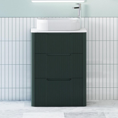 Royal Bathrooms Avenza 600mm Deep Moss Green Floor Standing Countertop Bathroom Vanity Unit 3 Drawer With Lyon Basin - image 1
