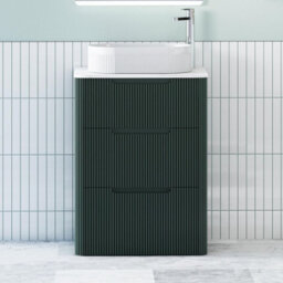 Royal Bathrooms Avenza 600mm Deep Moss Green Floor Standing Countertop Bathroom Vanity Unit 3 Drawer With Lyon Basin - thumbnail 1