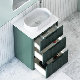 Royal Bathrooms Avenza 600mm Deep Moss Green Floor Standing Countertop Bathroom Vanity Unit 3 Drawer With Lyon Basin - thumbnail 5