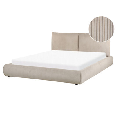 Beliani Bed Corduroy Vinay 160 X 200 Cm (Eu King Size) Taupe - image 1