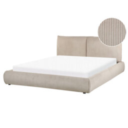 Beliani Bed Corduroy Vinay 160 X 200 Cm (Eu King Size) Taupe - thumbnail 1