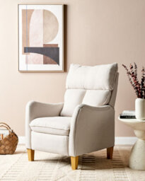 Beliani Recliner Chair Royston With Footrest Fabric Beige - thumbnail 2