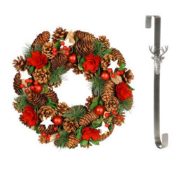 Dibor 35Cm Starry Night Front Door Christmas Wreath With Stag Wreath Hanger