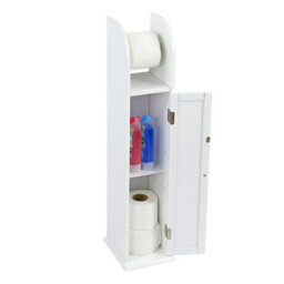 Taylor & Brown Grey Wooden Toilet Paper Holder Cabinet With Shelf, Free Standing Bathroom Tissue Storage, 18X20X79Cm (White) - thumbnail 2