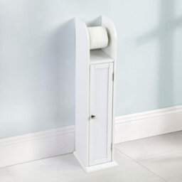 Taylor & Brown Grey Wooden Toilet Paper Holder Cabinet With Shelf, Free Standing Bathroom Tissue Storage, 18X20X79Cm (White) - thumbnail 6