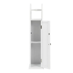 Taylor & Brown Grey Wooden Toilet Paper Holder Cabinet With Shelf, Free Standing Bathroom Tissue Storage, 18X20X79Cm (White) - thumbnail 8