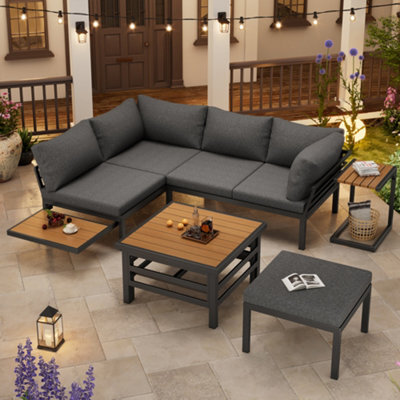 Btm Outdoor Sofa Set, 2 Loveseats And Ottoman, Lift-Top Table, Iron Frame, Cushions, Side Table - image 1