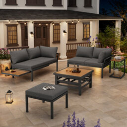 Btm Outdoor Sofa Set, 2 Loveseats And Ottoman, Lift-Top Table, Iron Frame, Cushions, Side Table - thumbnail 2