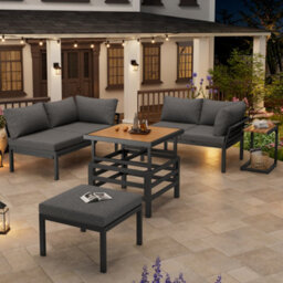 Btm Outdoor Sofa Set, 2 Loveseats And Ottoman, Lift-Top Table, Iron Frame, Cushions, Side Table - thumbnail 3