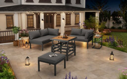 Btm Outdoor Sofa Set, 2 Loveseats And Ottoman, Lift-Top Table, Iron Frame, Cushions, Side Table - thumbnail 6