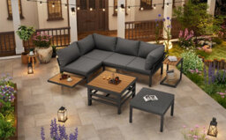 Btm Outdoor Sofa Set, 2 Loveseats And Ottoman, Lift-Top Table, Iron Frame, Cushions, Side Table - thumbnail 7
