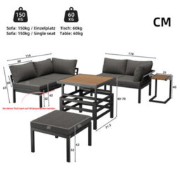 Btm Outdoor Sofa Set, 2 Loveseats And Ottoman, Lift-Top Table, Iron Frame, Cushions, Side Table - thumbnail 8