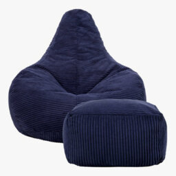 icon Dalton Cord Adults Bean Bag Recliner And Pouffe, Ready Filled Beanbag And Footstool Navy Blue - thumbnail 3