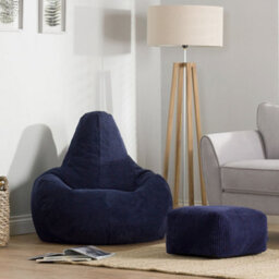 icon Dalton Cord Adults Bean Bag Recliner And Pouffe, Ready Filled Beanbag And Footstool Navy Blue - thumbnail 2