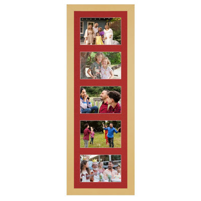 AK Frames 26X8 Mustard Yellow Modern Multi Photo Frame With Crimson Mount - Holds 5 Apertures (5X) 6X4 Photos - image 1