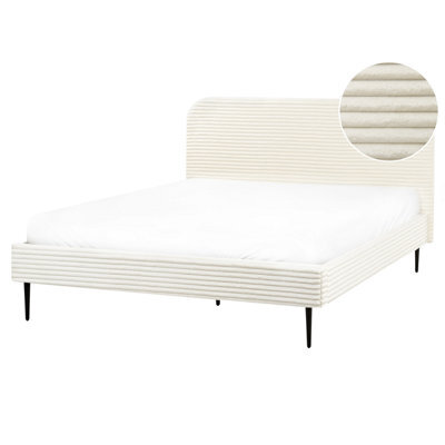 Beliani Bed Corduroy Flayat 160 X 200 Cm (Eu King Size) Off-White - image 1