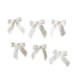 Melody Maison Set Of 6 White Tartan Boucle Jewelled Christmas Bow Decorations - thumbnail 5