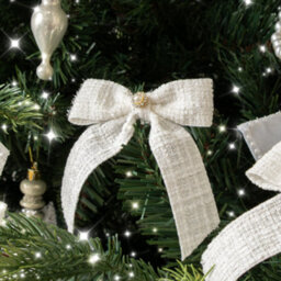 Melody Maison Set Of 6 White Tartan Boucle Jewelled Christmas Bow Decorations - thumbnail 2