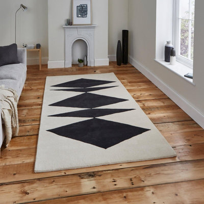 Beige Luxurious Modern Wool Abstract Geometric Rug Easy To Clean Living Room And Bedroom-120Cm X 170Cm - image 1