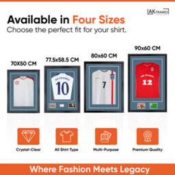 "AK Frames 90X60Cm Matte Black Football Shirt Frame With Pompadour Mount - 58X40Cm Shirt Window Plus Two 5X3.5"" Photo Apertures" - thumbnail 2