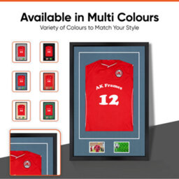 "AK Frames 90X60Cm Matte Black Football Shirt Frame With Pompadour Mount - 58X40Cm Shirt Window Plus Two 5X3.5"" Photo Apertures" - thumbnail 6
