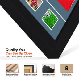 "AK Frames 90X60Cm Matte Black Football Shirt Frame With Pompadour Mount - 58X40Cm Shirt Window Plus Two 5X3.5"" Photo Apertures" - thumbnail 7