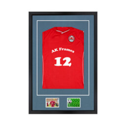 "AK Frames 90X60Cm Matte Black Football Shirt Frame With Pompadour Mount - 58X40Cm Shirt Window Plus Two 5X3.5"" Photo Apertures" - thumbnail 1