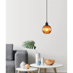 Luminosa Lighting Luminosa Zumba Dome Pendant Ceiling Light Matt Black Ball Bronze Glass Shade 1X E27 - thumbnail 5
