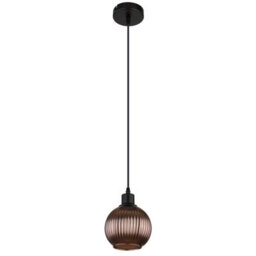 Luminosa Lighting Luminosa Zumba Dome Pendant Ceiling Light Matt Black Ball Bronze Glass Shade 1X E27 - thumbnail 2