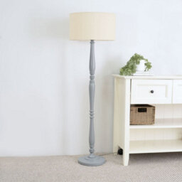 Valuelights Victoria Traditional Grey Wood Candlestick Floor Lamp With Natural Drum Shade - Led Bulb Included - thumbnail 5