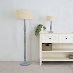 Valuelights Victoria Traditional Grey Wood Candlestick Floor Lamp With Natural Drum Shade - Led Bulb Included - thumbnail 3