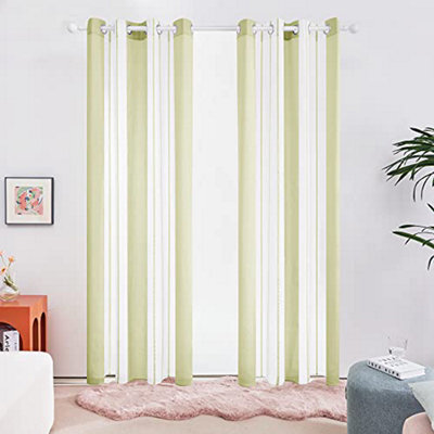 Deconovo Yarn-Dyed Voile Curtains Semi Transparent Net Curtains Sheer Curtains, 55 X 90 Inch Light Yellow Green 2 Panels - image 1