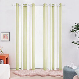Deconovo Yarn-Dyed Voile Curtains Semi Transparent Net Curtains Sheer Curtains, 55 X 90 Inch Light Yellow Green 2 Panels - thumbnail 1