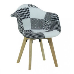 Life Interiors Single Black/white Patchwork Fabric Dining Chair With Wooden Legs, Modern Accent Chair - thumbnail 1